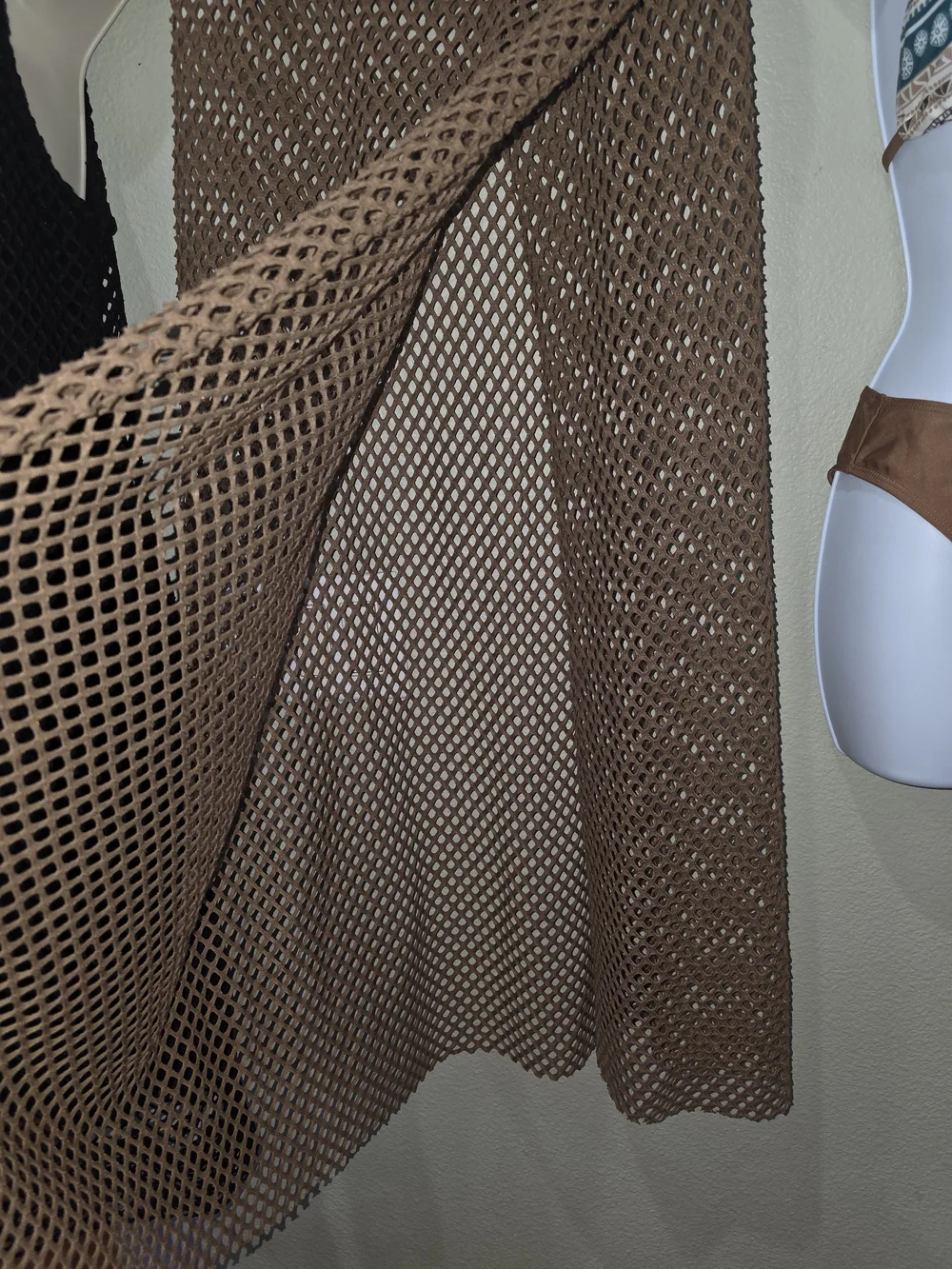 Brown Mesh Swim Cover-Up Skirt with Matching Bikini Set